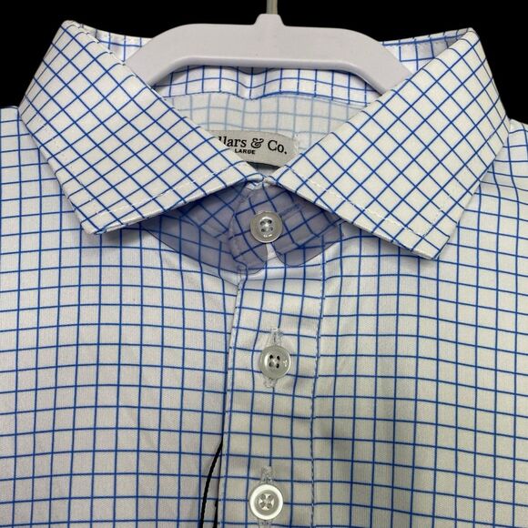 Collars & Co Polo Shirt Mens L Blue White Check Dress Collar Coastal Preppy NEW - Picture 1 of 7